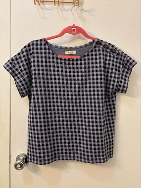 Madewell Navy and Gray Gingham Short Sleeve Top